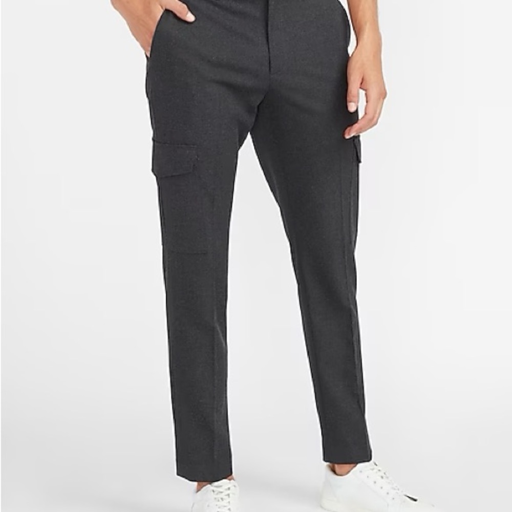 Extra Slim Solid Charcoal Cargo Flannel Suit Pants - image 5
